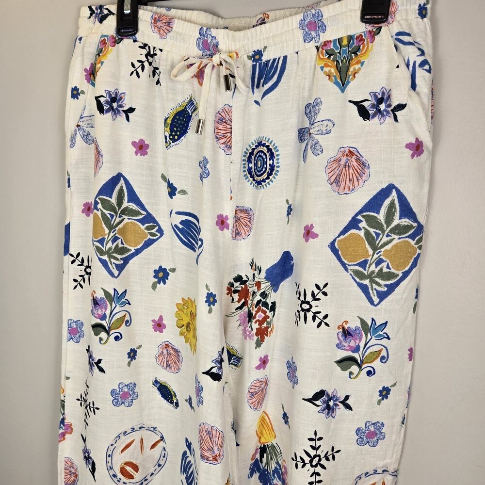 Label Of Love Anthropologie Womens XL Wide Leg Linen Blend Resort Pants Boho Art - Picture 2 of 12
